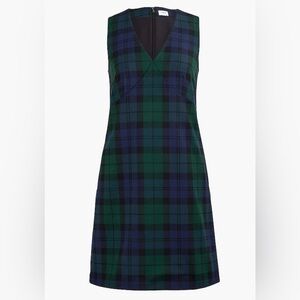 J. Crew Green and Navy Tartan V-Neck Mini Dress